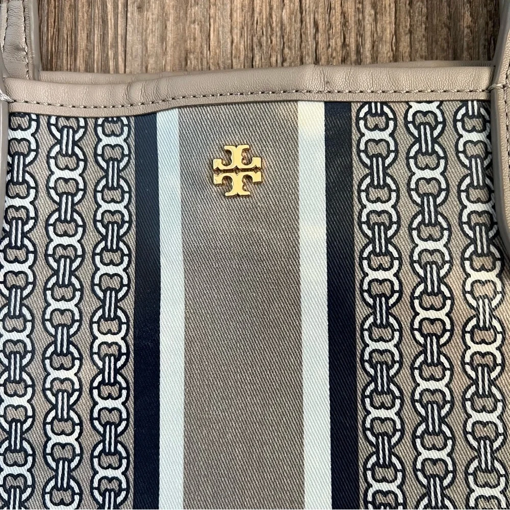 Tory Burch Taupe/Navy Printed Tote